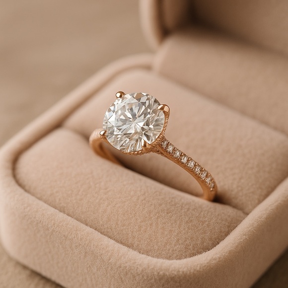 14k Gold 3ct Hidden Halo w/ Double Pave D, VVS1 Moissanite - Picture 4 of 17